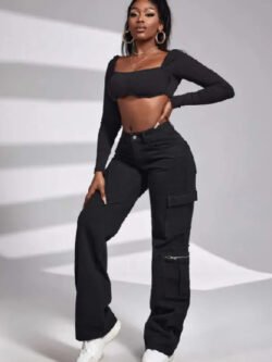 Black 8 Pocket Cargo Denim Jeans